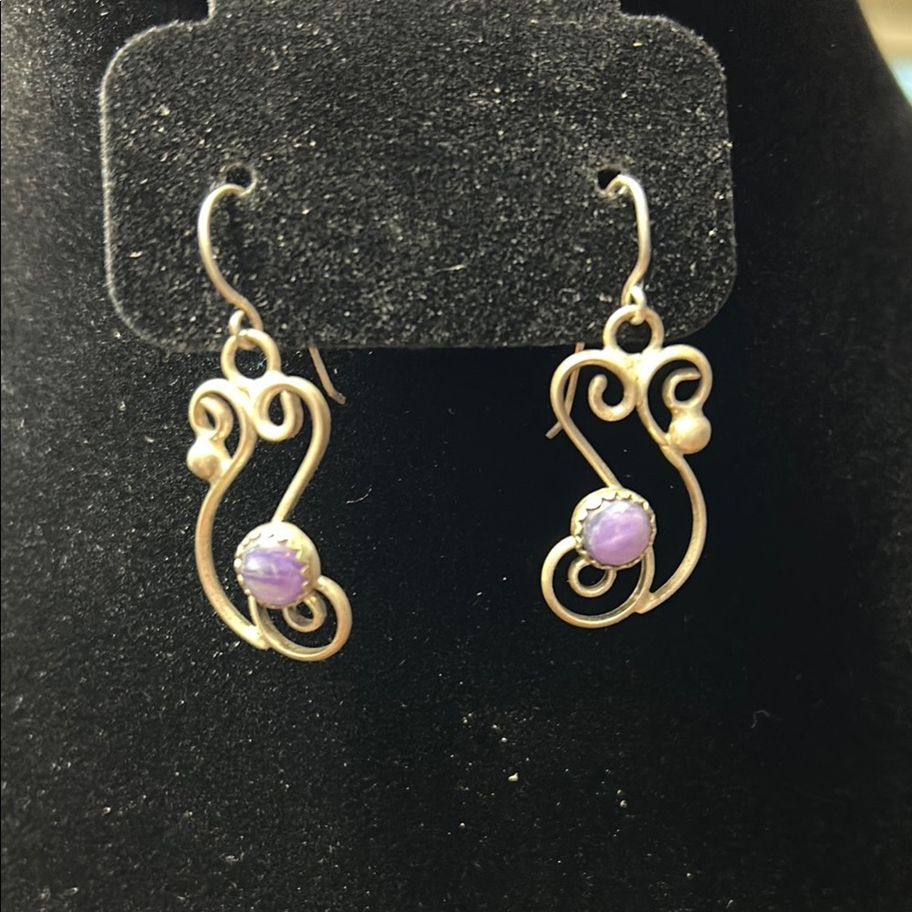 Elegant Silver and Purple Swirl Earrings